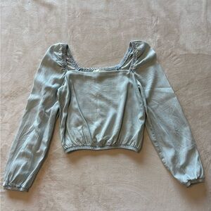 Light Denim Square-Neck Long-Sleeve Crop Top